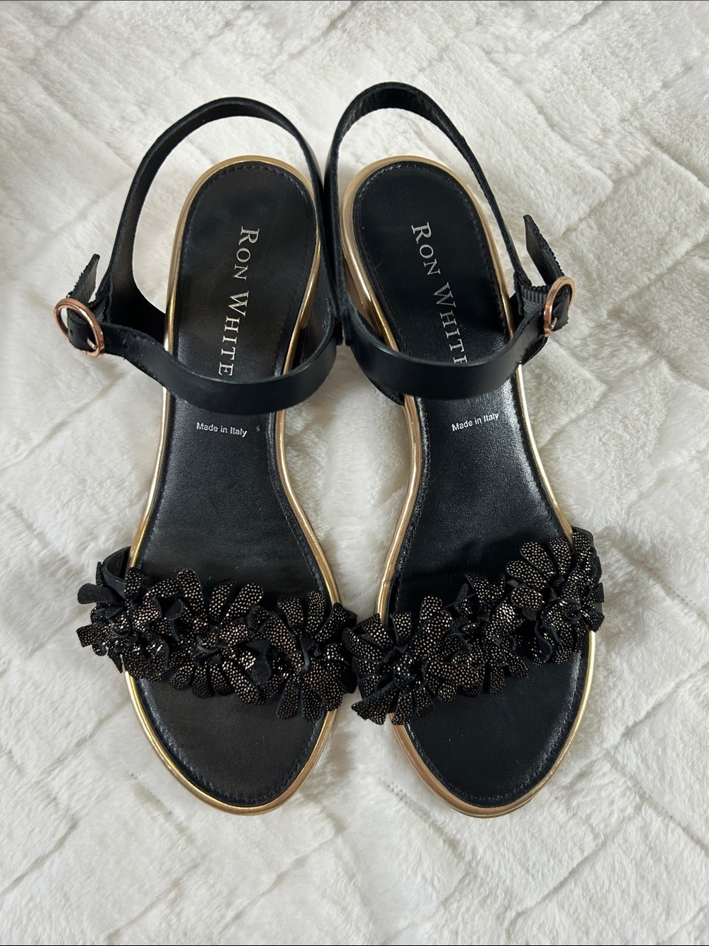Ron White Womans Black Floral Slingback Sandals size 40
